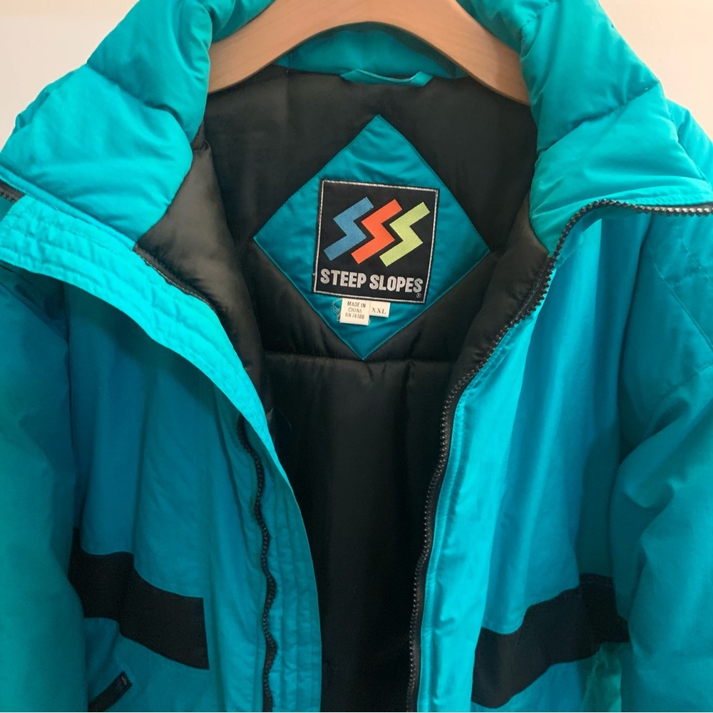 Vintage 80s 90s Steep Slopes Ski Jacket Puffer Colorful 2XL XXL Retro
